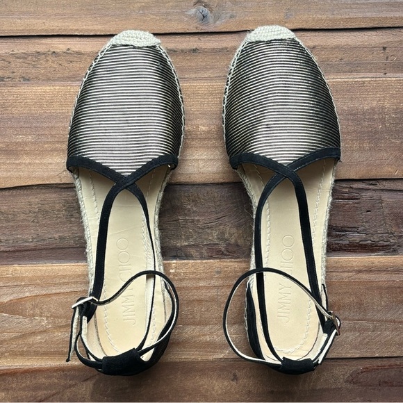 NEW Jimmy Choo Donna Metallic Striped Strappy Gold Black Espadrille Sandal 8.5 - Picture 6 of 16